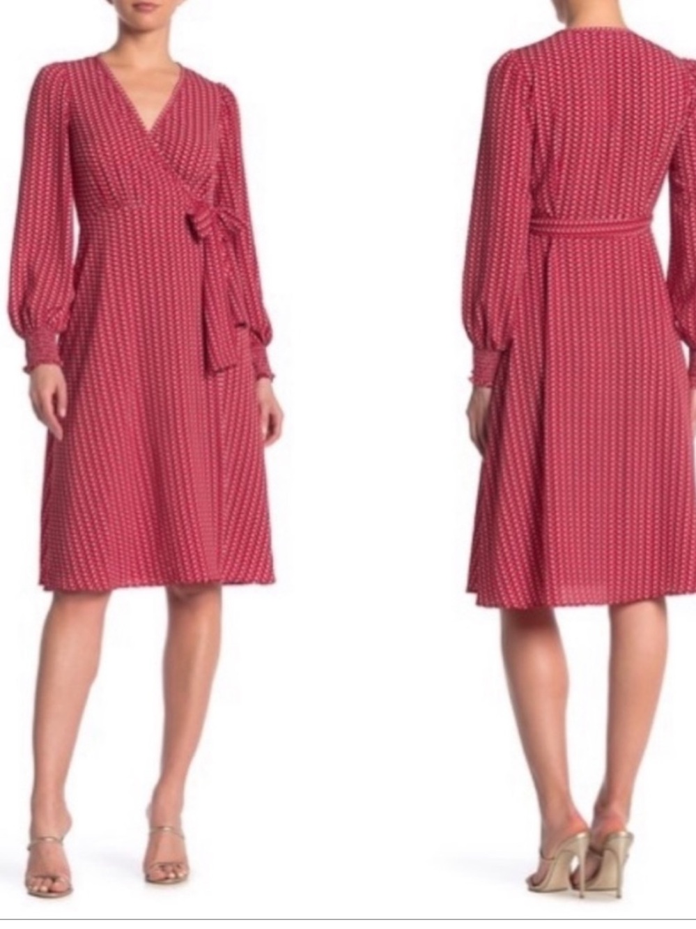 Max Studio Red Printed Wrap Midi Dress Size Large